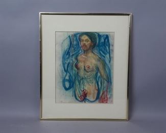 Oil Crayon on paper Adolf Benca "Nude" 