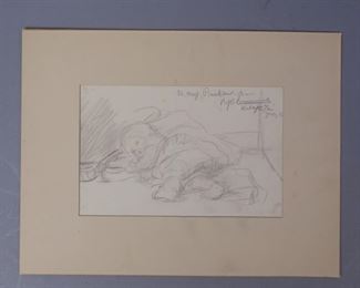 pencil drawing of child illeg signed