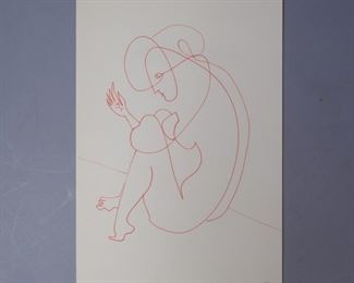 Unknown MCM Signed Abstract Nude Print "Palmist"