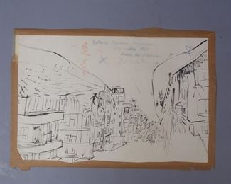 Gertruda Gruberova Goepfertova "GG" signed ink drawing Roussillon 1951 Double-sided
