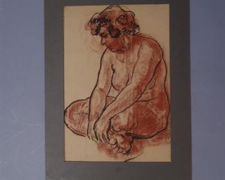 John Raymond Terken signed sketch "Meditating Woman" 