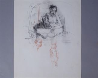 Adolf Benca signed drawing sitting nude 1984
