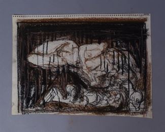 Adolf Benca initialed drawing crayon on paper reclining nude 1983?