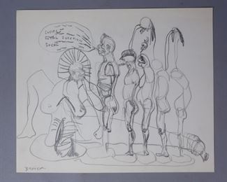Adolf Benca signed pencil drawing "Social Suction"