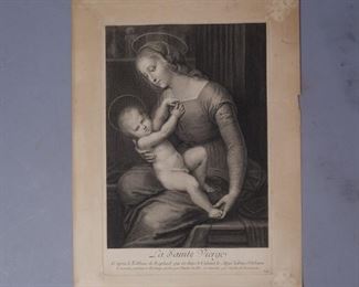 Charles du Flos "The Virgin and Infant Jesus" etching after Raphael 