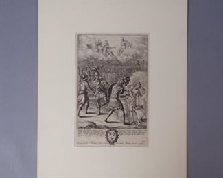 Wenzel Hollar original etching "Juturna Restoring the Sword to Her Brother"