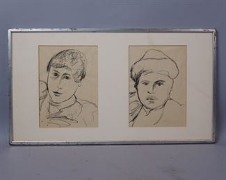 Ernesto Treccani "Two Heads" pen and paper