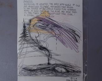 Monogramed Orig Drawing "Phoenix" PF 1991 w Dedication
