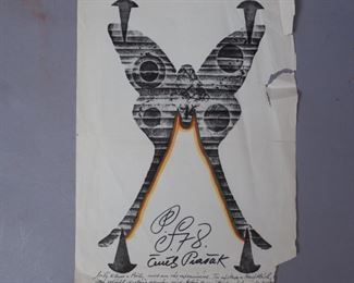 Cenek Prazak Signed Moth Print w Dedication, PF 1978