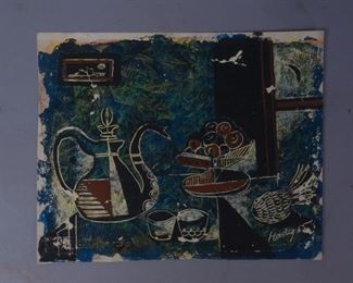 Hartig Signed Abstract Still Life Painting 1955