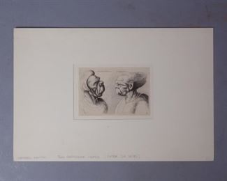 Wenceslaus Hollar Print 2 Grotesque Heads After Davinci