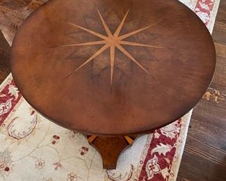 Yorkshire House barley twist side table with burl wood inlay. Measures 28"D x 28.5"H. Photo 3 of 3.