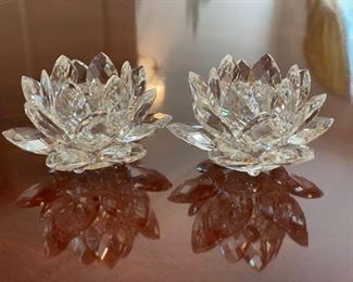 Crystal lotus candlesticks.