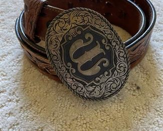 Western belt buckle & leather belt.