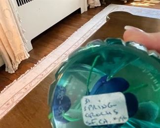 Spring crocus glass paperweight signed by artist. Photo 2 of 2.