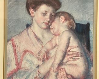 Framed Sleeping Baby print by Mary Cassatt.