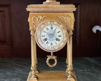 Pair of Antique Italian four-arm brass and marble candlesticks and mantle clock. Photo 3 of 4.