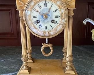 Pair of Antique Italian four-arm brass and marble candlesticks and mantle clock. Photo 4 of 4.