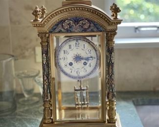 Pair of Antique Italian four-arm brass and marble candlesticks and mantle clock. Photo 3 of 3.