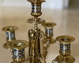 Pair of Antique Italian four-arm brass and marble candlesticks and mantle clock. Photo 2 of 3.