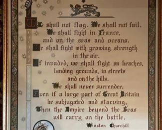 Original Hand-Inked and Painted Winston Churchill Framed Quote.