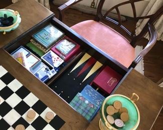 Vintage chess/checkers/backgammon game table. Measures 35" W x 19" D x 29" H. Photo 2 of 2.