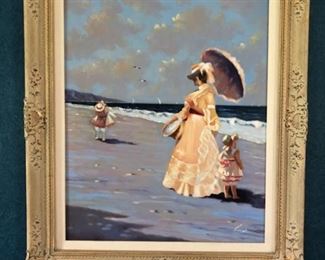 Oil painting signed by artist. Measures 30" H x 26" W.