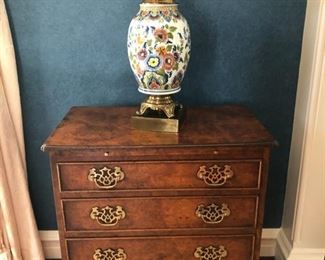 Vintage Chippendale-style four-drawer accent/bedside tables with pull out tray. Measures 26" W x 16" D x 29"H.