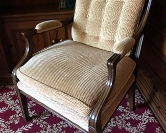 Newly reupholstered vintage arm chair. Measures 25" W x 27" D x 34" H. Seat height is 18" H.