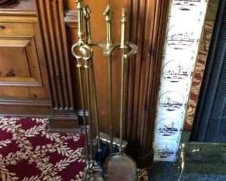 Brass Fireplace Tool Set.