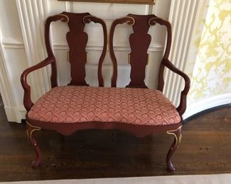 Queen Anne style settee. Measures 42" W x 40" H x 20" D.