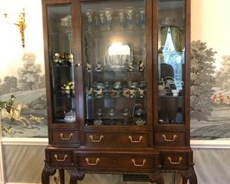 Baker Stately Homes Collection chippendale carved walnut display cabinet/bookcase. Measures 89" H x 48" W x 18" D. Photo 1 of 2.