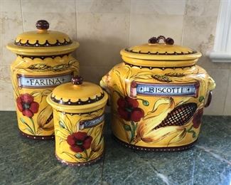 Set of 3 Italian ceramic canisters.
