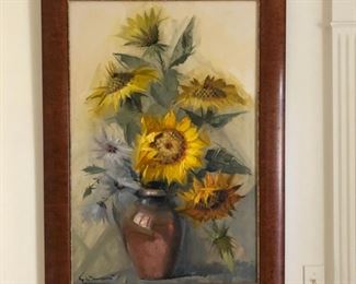 Sunflower oil painting. Signed by artist. Photo 1 of 2.