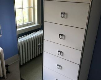Mid-Century armoire with built-in mirror and metal drawer pulls. Measures 36" W x 18" D x 60" H. Photo 2 of 2.
