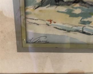 Watercolor signed by artist. A. Pierre. Photo 2 of 2.