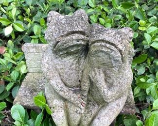 Pair of frog "lovebirds" garden statue.