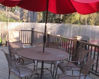 Heavy Iron Patio Table, 5 Chairs and Umbrella