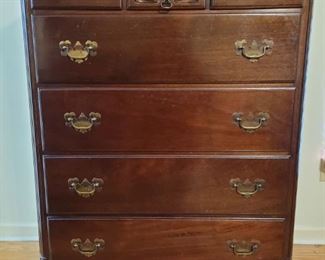 https://ctbids.com/#!/description/share/687819 7 drawer Kling mahogany dresser stands 46" tall, 36" wide and 21" from the wall. Four drawers are 29" x 17" wide and 6" deep. The top 3 drawers are 9" x 17" wide and 3" deep.