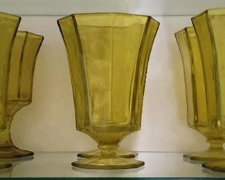 Vintage Amber Independence Panel Octagon  Glasses 