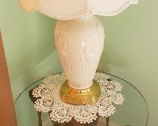 Round Glass & Iron Table with Lenox Lamp Iris