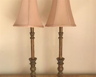 $150  Pair of contemporary Italian candlestick style lamps.  29"H.  