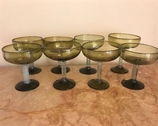 $60  Set of eight Mexican vintage 1970s hand-blown margarita glasses.  Height 6"
