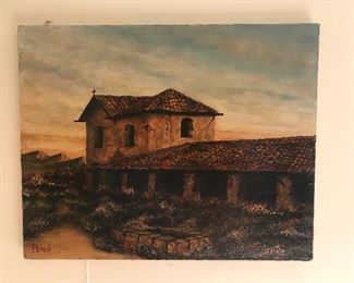 $$450  Original oil on canvas of old California mission by Ken Fleisch.  Unframed 20"x16"