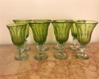 $80  Set of eight hand-blown vintage Mexican goblets.  Height 7.5"
