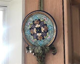 $45  Mexican hand-painted plate with wall hanging.  Height 26", plate 10" 