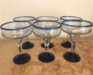 $30  Set of six hand-blown vintage Mexican margarita glasses.  Height 6"