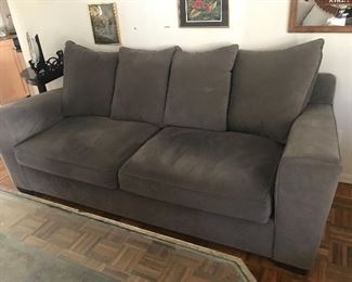 $500 Simmons Roxanne sofa in sueded polyester upholstery.  7'x3'