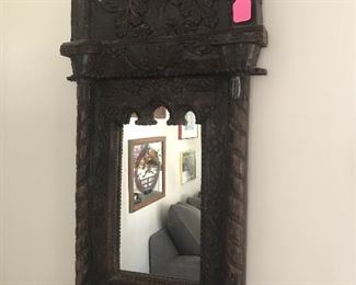 $375  19th century German hand-carved wood mirror.  4'x2'