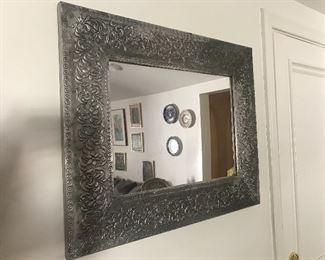 $125 Hand hammered silver aluminum mirror. 27"x22"